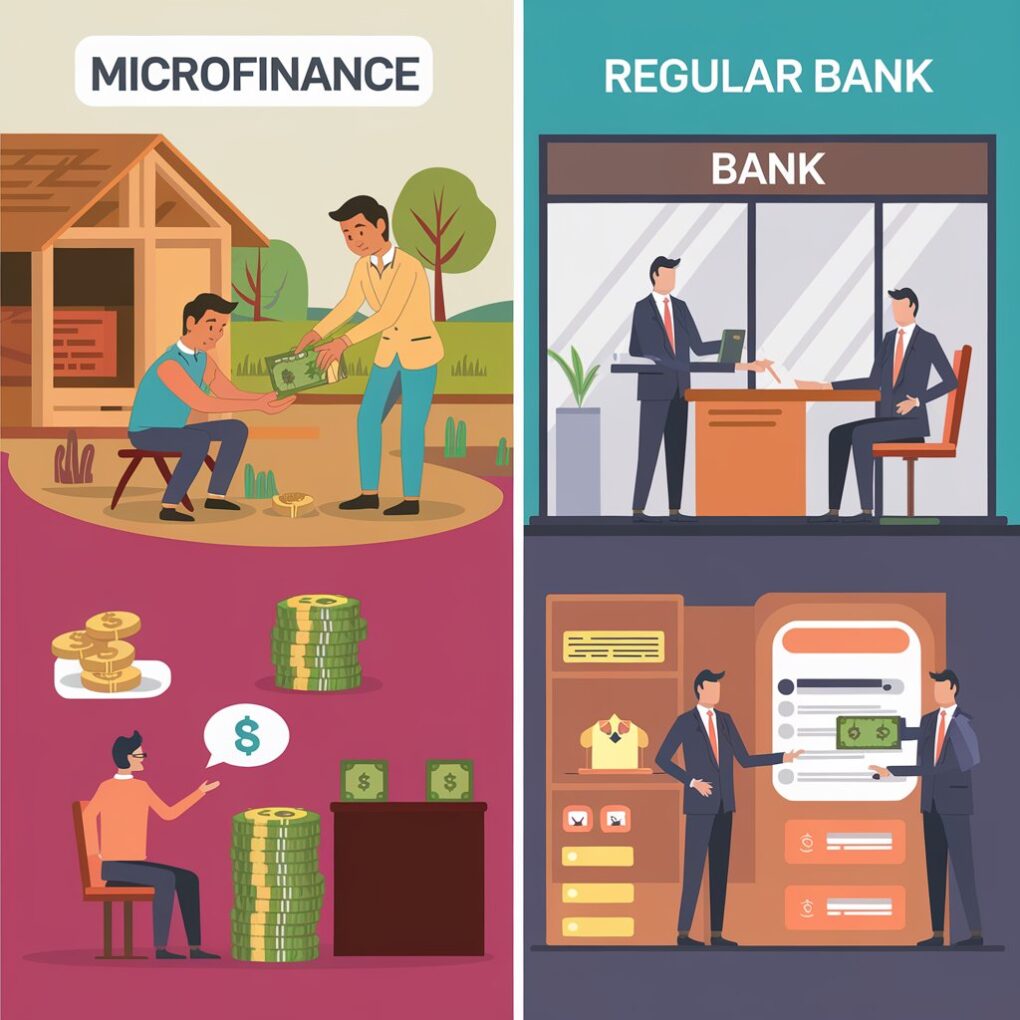 difference between microfinance and regular stream bank